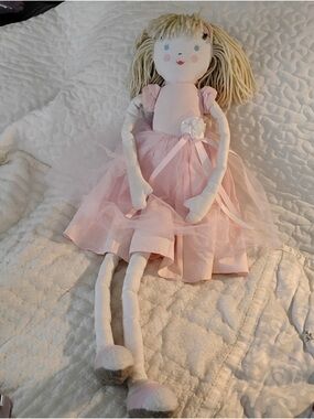 Pottery Barn Kids Plush Pink Tulle Dress Rag Doll - Soft Cloth, 30”
